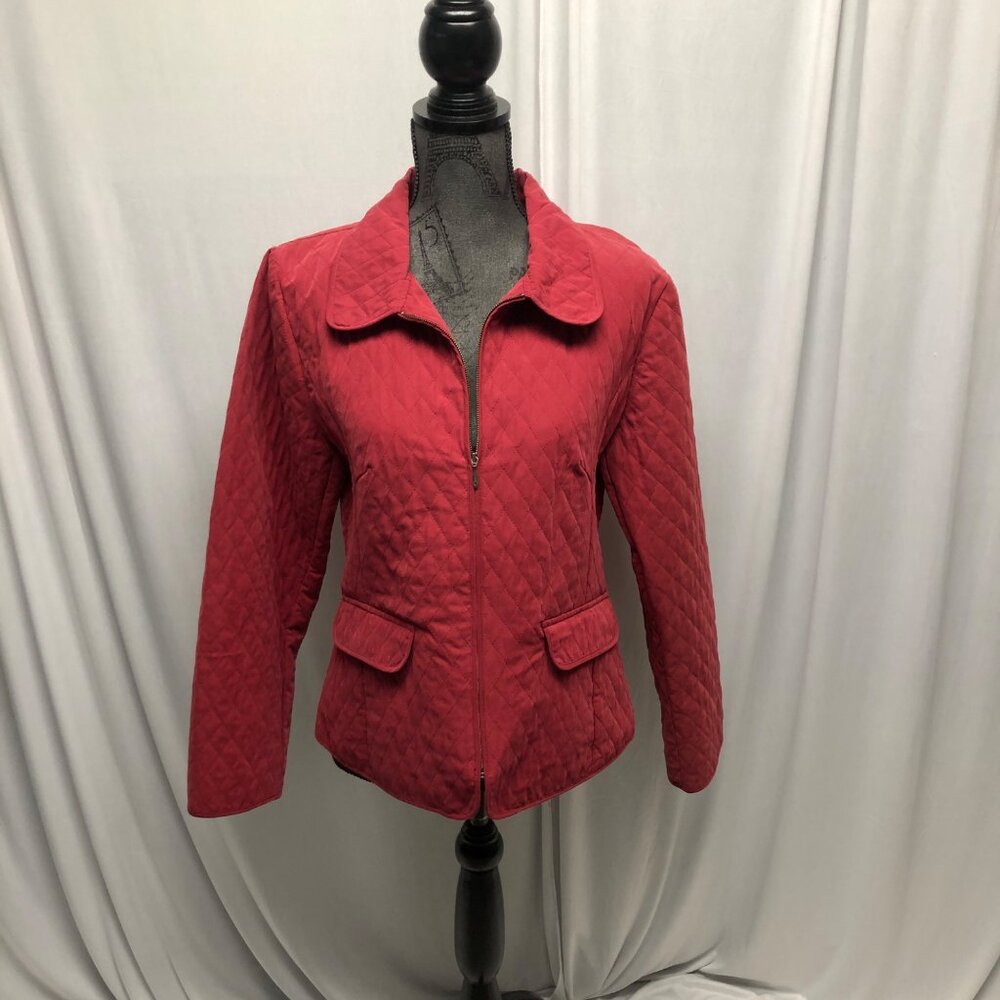 Christopher and Banks Quilted Red Jacket Womens Size Large Flap Pockets Zippered